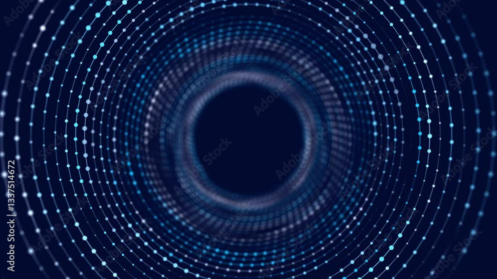 Poster Abstract background with moving glowing dots. Sound wave element. Equalizer for music. 3d rendering. Seamless loop. 4k	