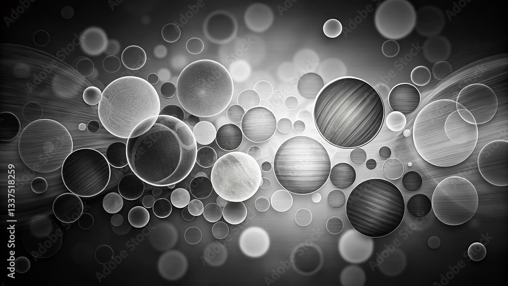 Poster abstract grayscale overlapping circles: modern minimalist design stock photo
