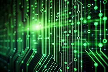 Fototapeta premium Abstract Green Binary Code Circuit Background, High Depth of Field, Technology Stock Photo