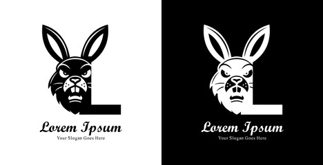Rabbit head logo design with front view and combined with the letter L