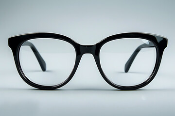 vintage eyewear, classic horn-rimmed glasses with a glossy finish exude timeless appeal, while the simple, gray background gives them a scholarly yet trendy vibe