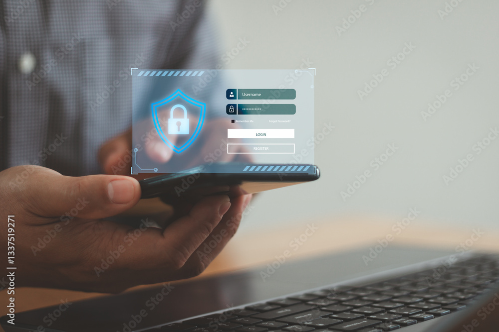 Leinwandbilder cyber security virtual shield and privacy data protection, secure access on internet. confidential p