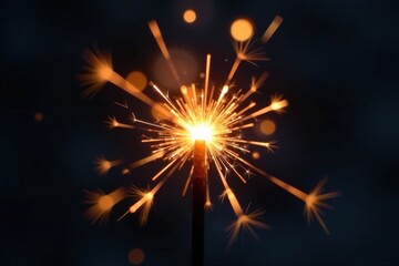 Close-up of a single burning sparkler, embers glowing brightly, pyro, metal, red