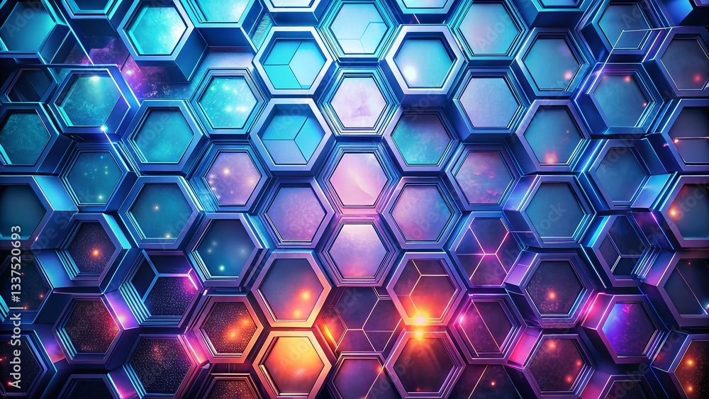 Aufkleber abstract hexagon pattern: digital tech innovative background panoramic