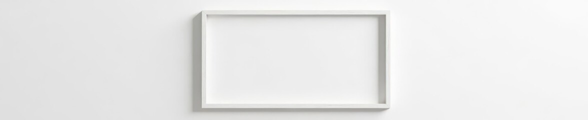 Obraz premium Blank white wooden frame on white wall Minimalist, clean, empty , border, shape