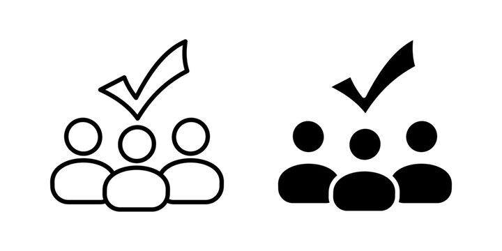 Group team with check mark Icon set, Symbol isolated white background. vector illustration. color editable.