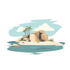 Uninhabited Island Paradise with Palm Trees and Beach in Ocean
