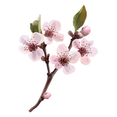 Elegant Pink Cherry Blossom Branch Isolated on Vector Background