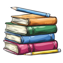 Colorful Sketchy Book Stack Doodle - Isolated Books Illustration