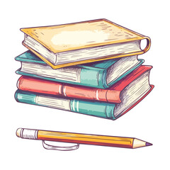 Colorful Sketchy Book Stack Doodle - Isolated Books Illustration