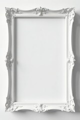 Elegant white wood picture frame, rear view, isolated , elegant, design