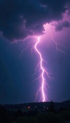 Fork lightning rips across a bruised, stormy sky, intense, electricity