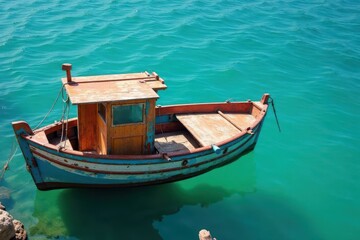 Traditional Adriatic fishing boat, turquoise water, worn paint , old, sailing