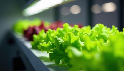 Vibrant hydroponic lettuce thriving in a controlled environment , lighting, organic