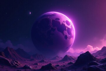 Purple cratered planet, night galaxy backdrop, celestial, universe