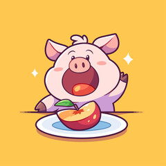 pig with a plate OF APPLE