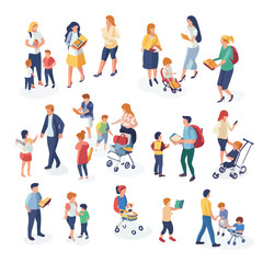 Fototapeta premium Isometric Family: Parents with Kids Playing Together in a Happy Moment