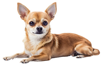 Obraz premium Tan Chihuahua Dog Lying Down with Transparent Background Isolated Dog Portrait of a Small Breed Canine Pet with Brown Fur and Adorable Face