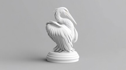 Elegant white pelican sculpture. Detailed pose on a circular base