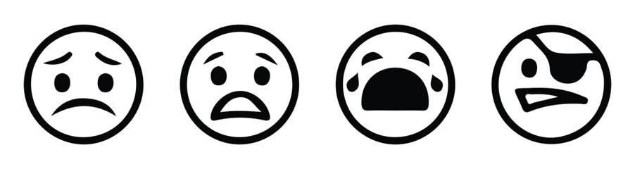 Round emoji vector icons set. Different type of  funny faces for different mood and emotions expression. Vector illustration EPS 10