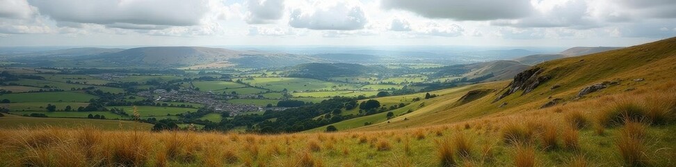 Naklejka premium Dramatic view of Dartmoor landscape, Meldon Hill vantage point, scenic, depth, texture