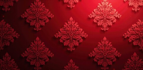 Deep crimson damask wallpaper with subtle sheen, surface, rose