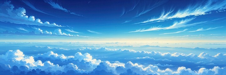 Majestic Cloudscape: Aerial View of Billowing Clouds Under a Azure Sky, Breathtaking Panorama