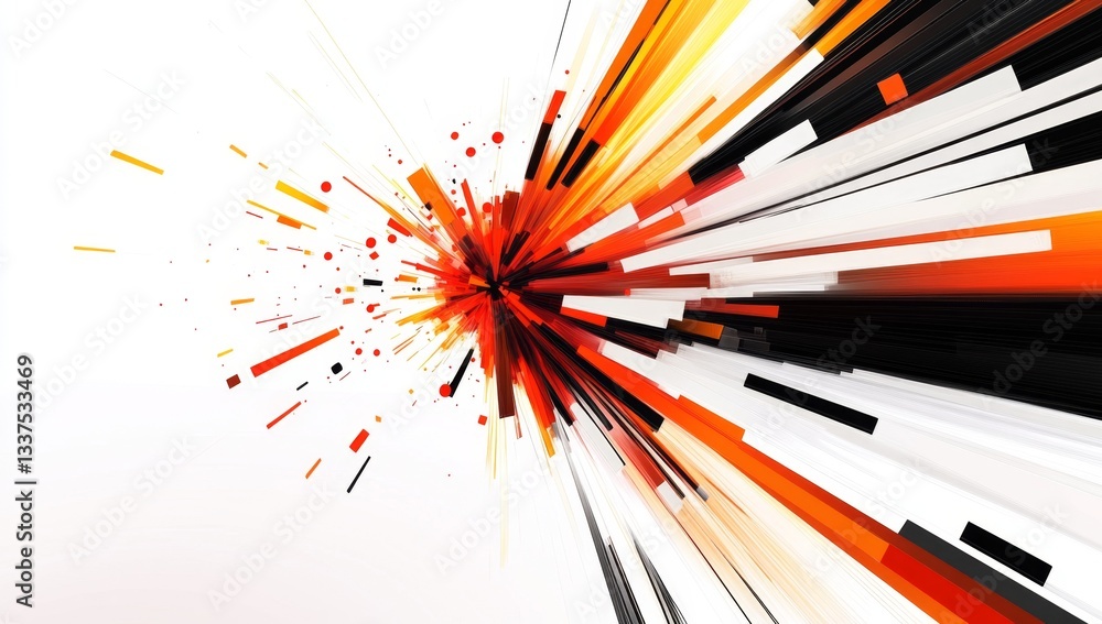 Poster abstract explosion of vibrant colors radiating outward. dynamic and energetic lines converge to a ce