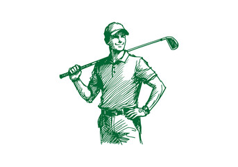 Golf Player hand drawn sketch vector illustration