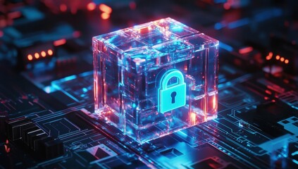Glowing digital padlock symbolizing cybersecurity and data protection.