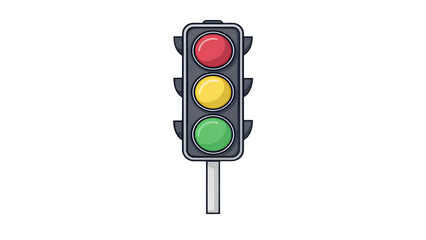 A cartoon traffic light with red yellow and green lights on a black background illustration artisolated on transparent background	