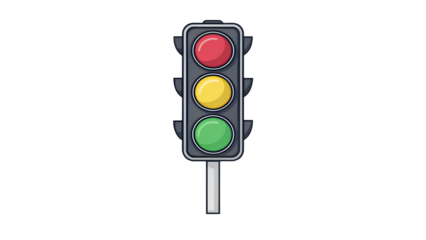 A cartoon traffic light with red yellow and green lights on a black background illustration artisolated on transparent background	