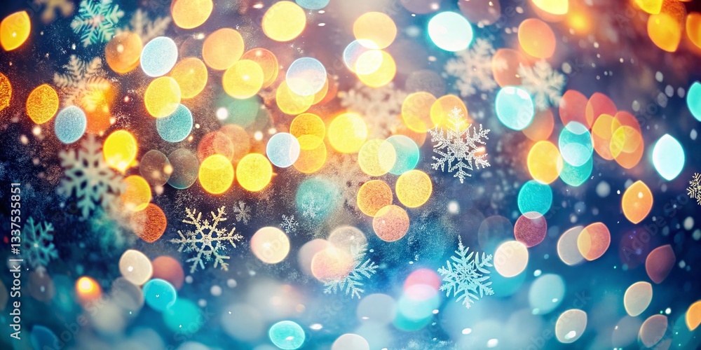 Poster abstract winter bokeh background: snowflake pattern overlay texture