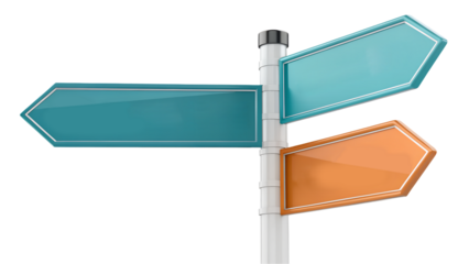 Direction sign with three arrow signs in different colors against a black background illustrationisolated on transparent background	