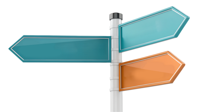 Direction sign with three arrow signs in different colors against a black background illustrationisolated on transparent background	