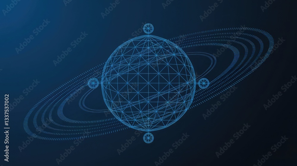 Poster abstract image of a orbital space station in the form of a starry sky or space, consisting of points