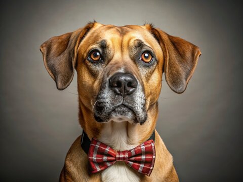 Adorable Boxador Dog in Bow Tie - Pet Portrait Stock Photo