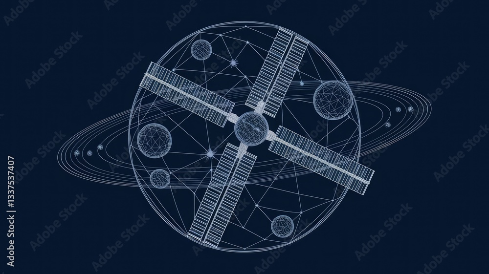 Poster abstract image of a orbital space station in the form of a starry sky or space, consisting of points