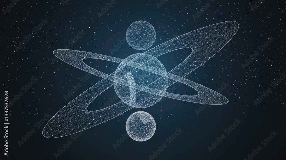 Poster abstract image of a orbital space station in the form of a starry sky or space, consisting of points