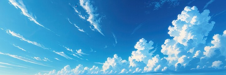 Sweeping vista of billowing clouds against a crisp, blue sky, offering a sense of expansive freedom