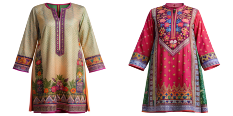 Vibrant Ethnic Wear: A collection of beautifully designed ethnic wear outfits, showcasing intricate patterns and rich colors, perfect for making a statement.Ai Generated