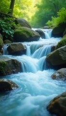 Fototapeta premium Blurred water cascades, creating a dreamy milky effect , art, serene