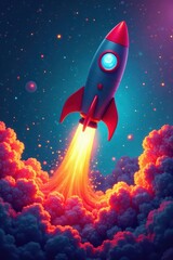 Vibrant graffiti SEO rocket launching from browser window , technology, contemporary