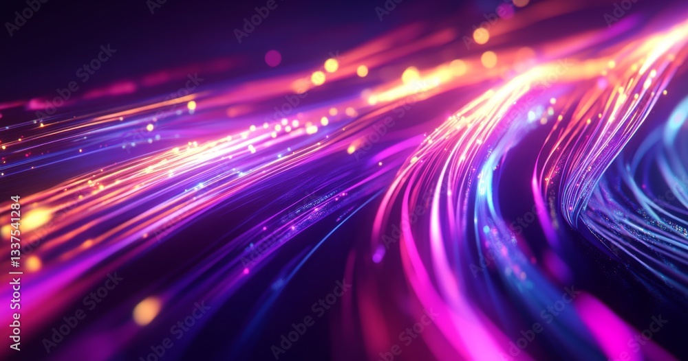Poster abstract vibrant digital art with swirling, glowing lines and particles. dynamic, futuristic, and en