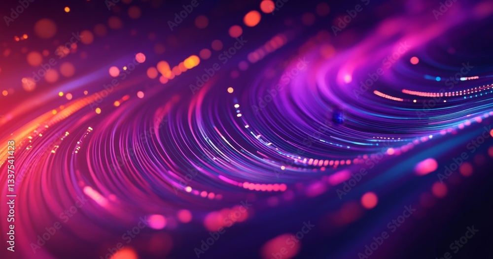 Poster abstract swirling lines of vibrant colors, with glowing particles and bokeh effect. dynamic and ener