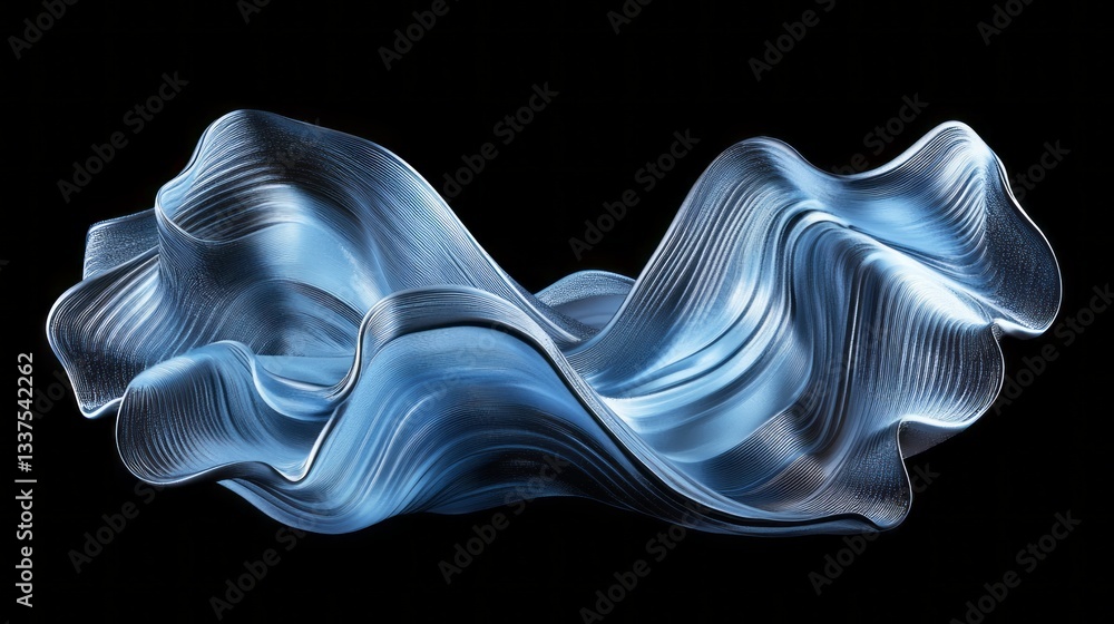 Poster abstract 3d render of a flowing blue wavy cloth with smooth silk-like texture and dynamic motion, sh