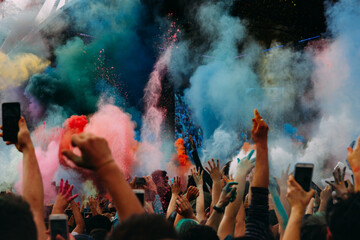 Holi Festival of colors, many hands