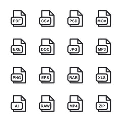A set of file icons including PDF, Cvs, Pds, Mv, Exe, Doc, Jpg, Epb, Rar, Aif