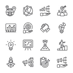 A set of icons that include a globe, a hand holding a globe
