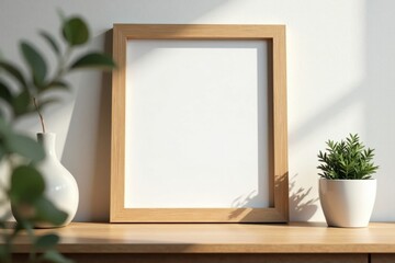 Elegant slimline oak picture frame, polished finish, interior design, wooden, simple